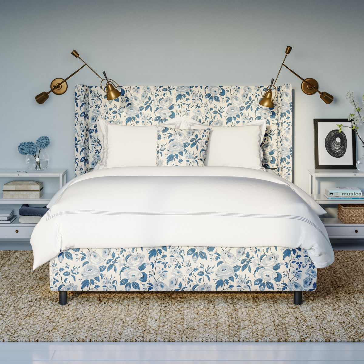 The Inside Modern Wingback Bed Queen in Chevron Ikat