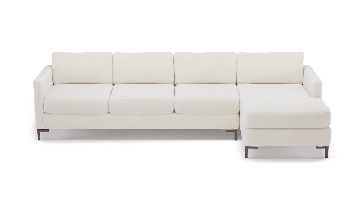The Inside Right Facing Modern Sectional In White Velvet With