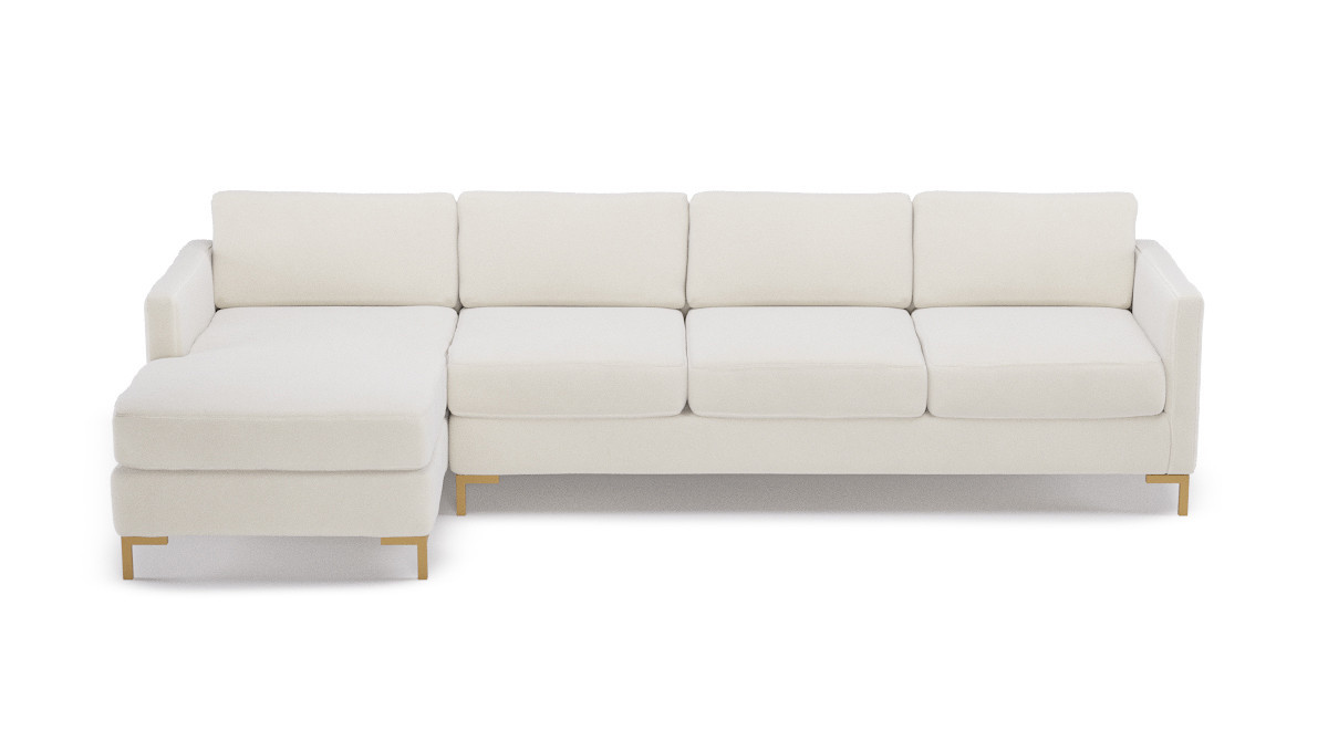 The Inside Modern Sectional In White Velvet With Brass Legs