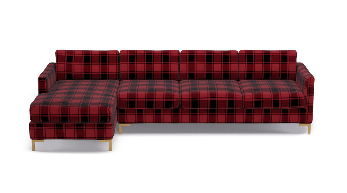 Red Plaid Sectional Sofa Baci Living Room